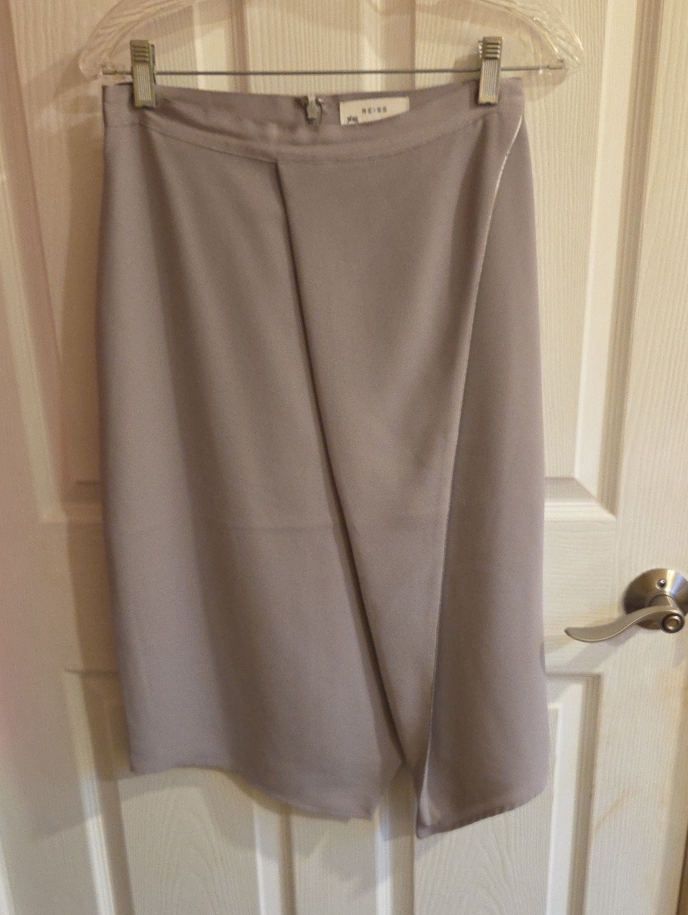 Reiss Soft Gray Faux Wrap-Front Midi Skirt